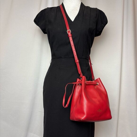 Coach Purse Derby Crossbody Bag Red Pebbled Leather Drawstring Bucket Sold Out! - Picture 10 of 12